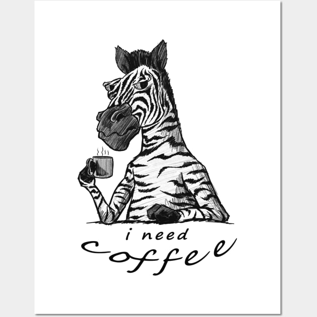 The zebra drinks coffee, I need coffee Wall Art by Picasso_design1995